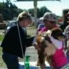 Tammy Waniska giving Rockie a shot and Justin holding Rockie