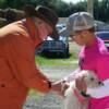 Dr Ross Hendry checking out Max who's in good hands of Justin Buckley